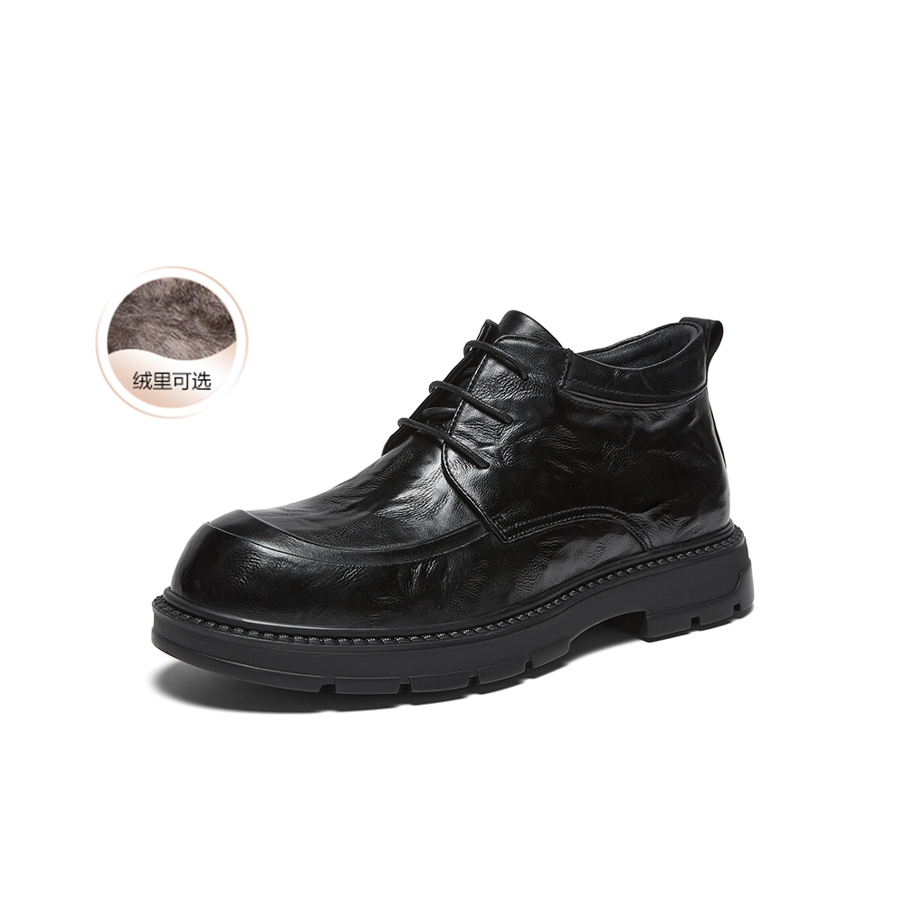 百思图2025冬季商场新款加绒保暖休闲皮鞋时尚商务男鞋WM592DD5