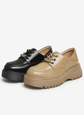 Tata他她英伦厚底小皮鞋女系带黑色深口单鞋2024春季新款7XX20AM4