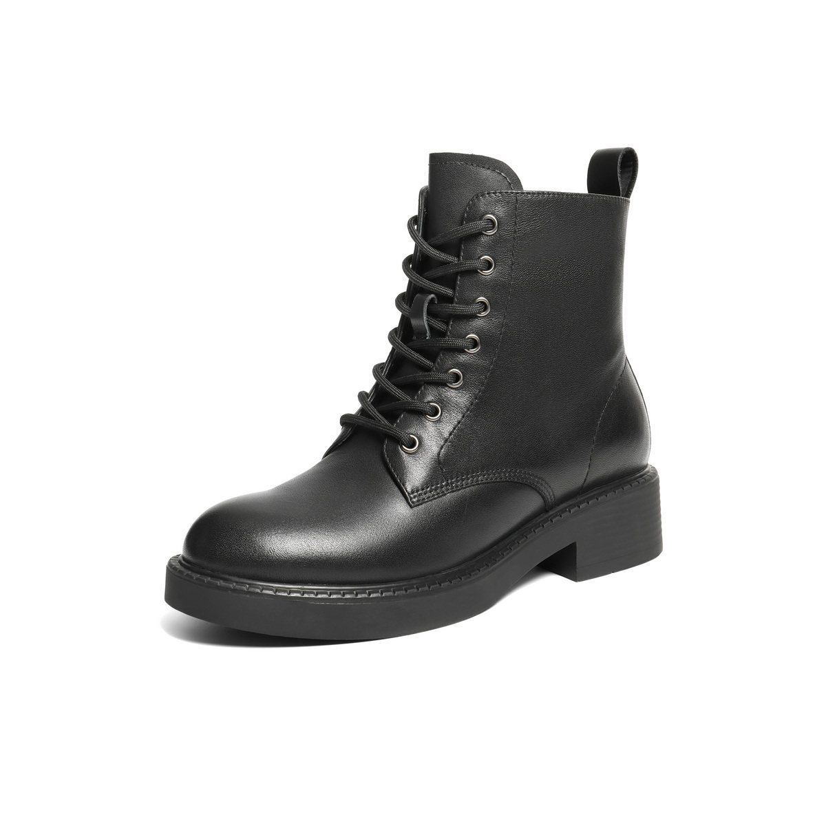 百丽女靴子英伦风马丁靴冬季新款真皮显瘦加绒厚底短靴E8M2DDZ5