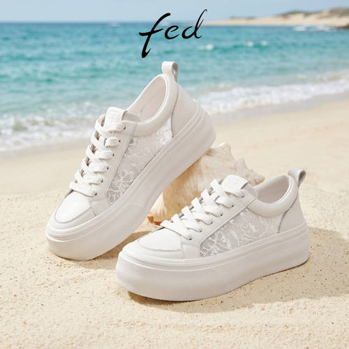 fed厚底小白鞋女夏季网纱透气女鞋增高轻便板鞋旅游鞋GCX575