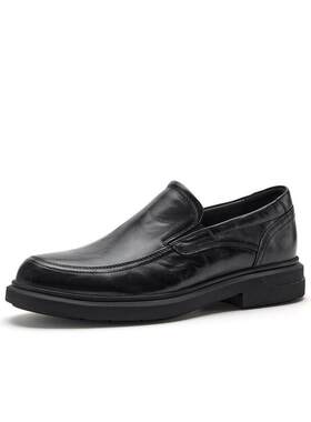 专柜正品拔佳2026春季新款男鞋正装皮鞋抓纹粗跟通勤单鞋92K01AM6