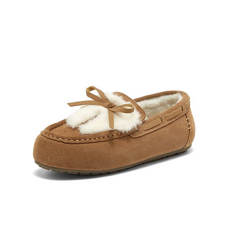 百思图2024冬季商场新款真皮休闲加绒毛毛鞋女保暖棉鞋J7675DM4