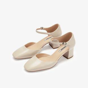 玛丽珍粗跟单鞋 73hours女鞋 白色复古法式 新款 女 黄油天气2025春季
