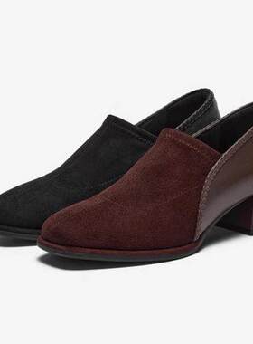 专柜拔佳2026春季新款女鞋深口鞋复古羊皮粗跟单鞋AAH03AM6