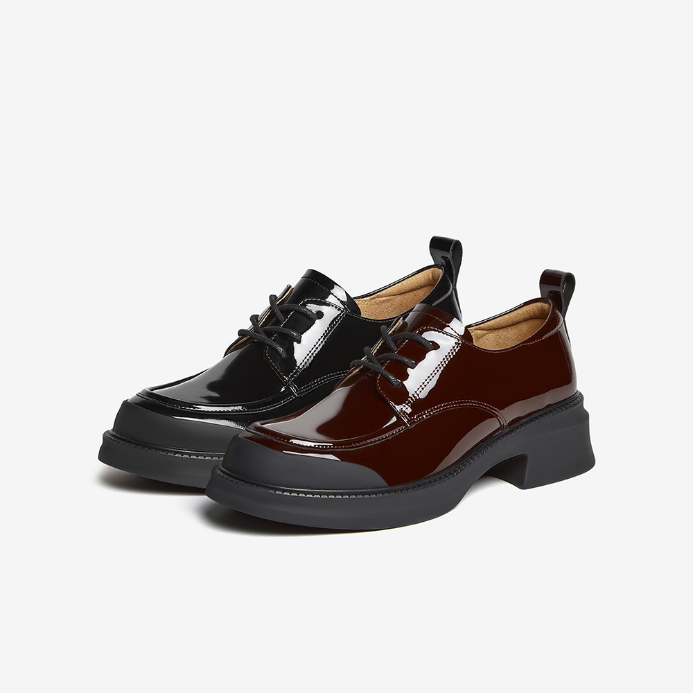 百思图2025春商场新款英伦风牛皮粗跟牛津鞋乐福鞋女皮鞋A3091AM5