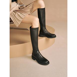 73hours女鞋Rika2025冬新款复古长靴高筒靴瘦瘦女骑士靴AAD37DG5