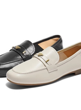 百丽女鞋子羊皮乐福鞋2025秋季新款软平底豆豆深口单鞋E3C1DCA5