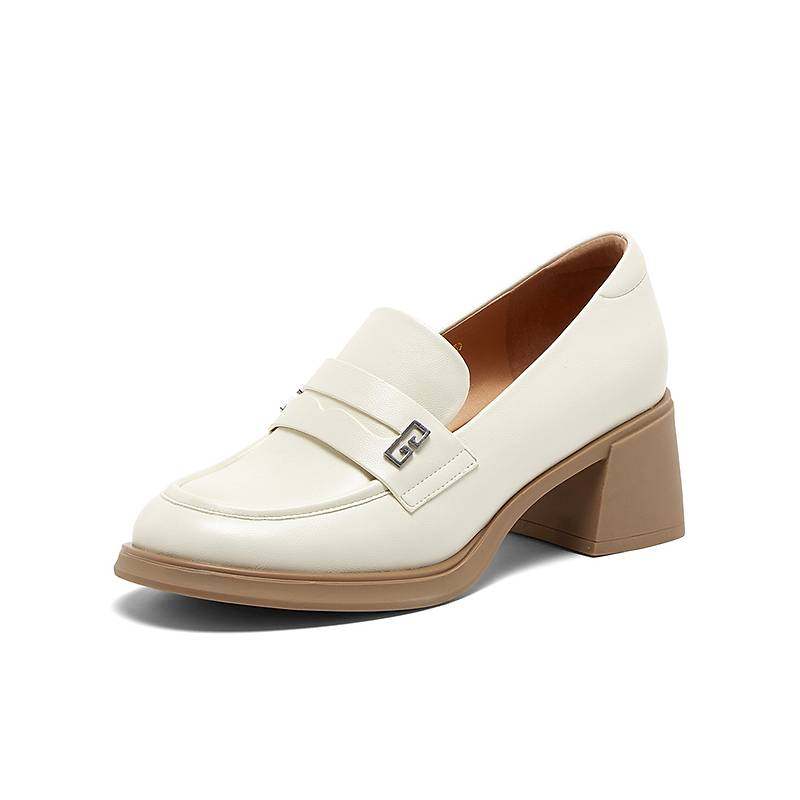 百思图2024秋季商场新款英伦风乐福鞋小皮鞋粗跟女单鞋A2389CA4