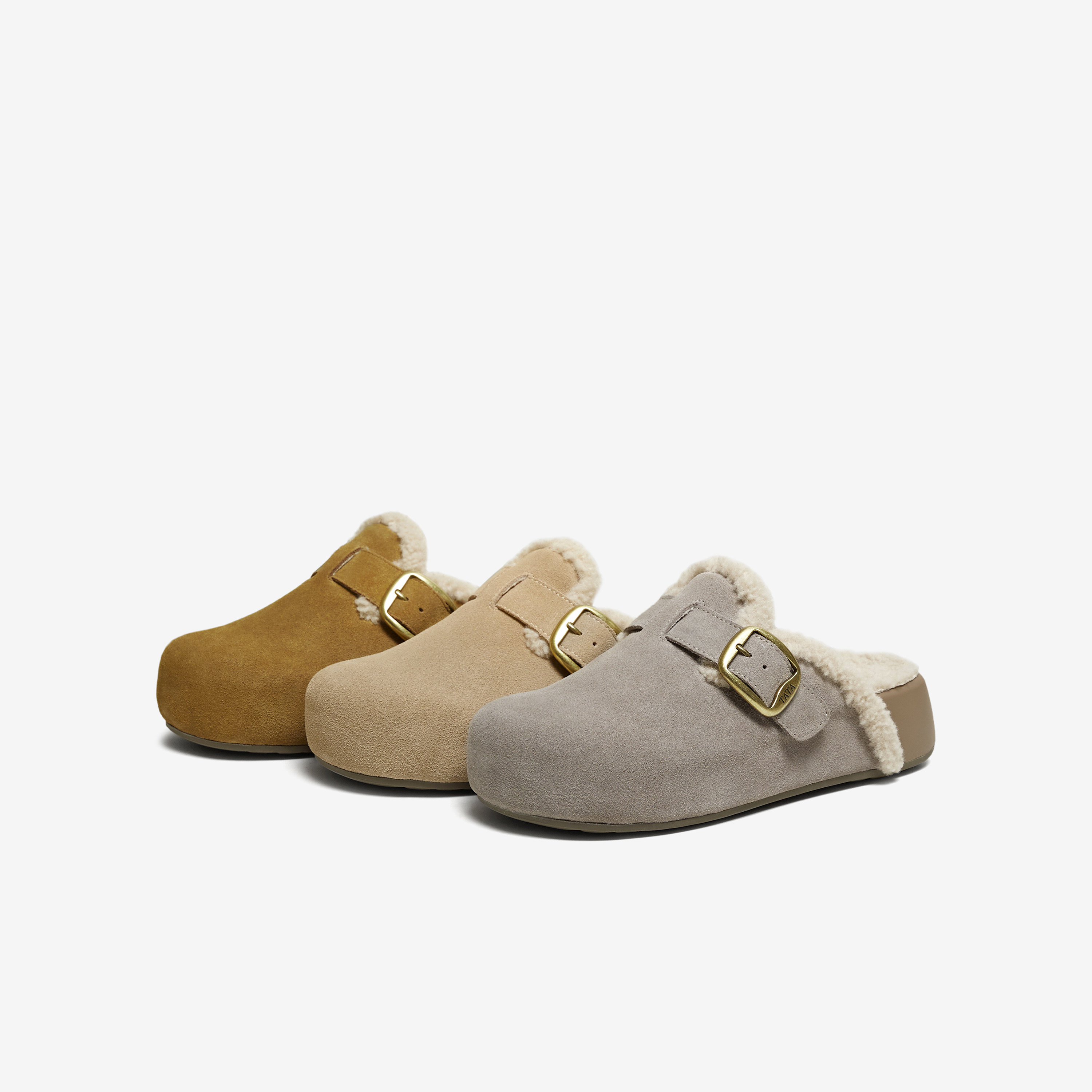 TATA他她栗子勃肯鞋女鞋新款加绒厚底休闲鞋毛毛棉拖鞋子4UL02DH5