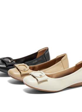 森达舒适单鞋女子春季休闲平底浅口便鞋小皮鞋WPZ96AQ4