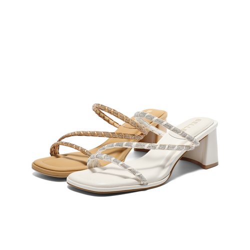 百丽美杜莎粗高跟一字带拖女鞋子夏季新款可室外穿凉鞋B2482BT5