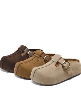 百丽厚底花生吐司勃肯鞋2代包头穆勒女拖鞋E4T1DCH5