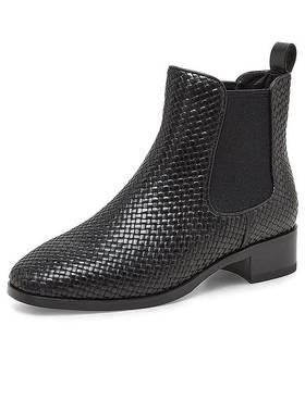 Bata切尔西女2024冬商场新款牛皮编织短靴RED LABEL红标22282DD4