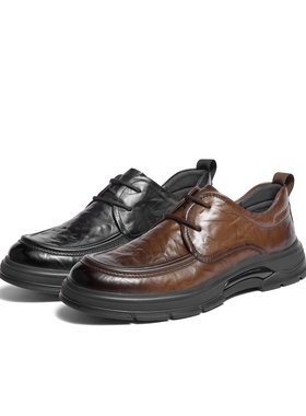 百丽男鞋通勤商务真牛皮鞋男士25冬新款褶皱休闲爸爸鞋子8VT01DM5