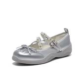 百思图2024秋季 UHA10CQ4 松糕厚底芭蕾女单鞋 商场新款 银色玛丽珍鞋