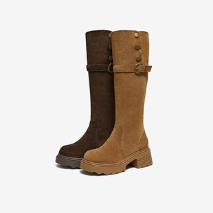 TATA他她长靴2025秋牛皮百搭女鞋复古长筒靴高筒西部靴子JXH01DC5