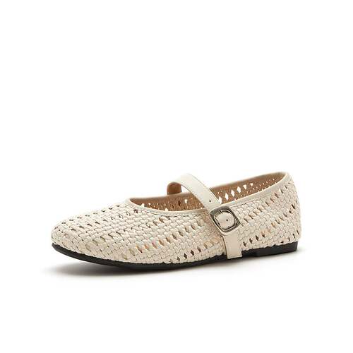 Bata编织玛丽珍女2026夏季新款通勤透气浅口百搭单鞋91018BQ6