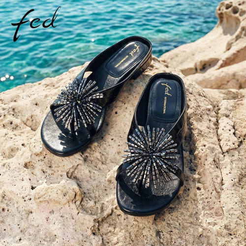 fed烟花假日拖鞋女夏季女鞋不累脚配裙子凉鞋一脚蹬凉拖GTX350