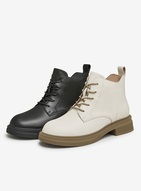 Tata他她英伦休闲马丁靴女款真皮白色短靴子2024冬季新款WXL02DD4