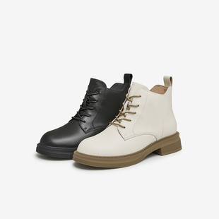 Tata他她英伦休闲马丁靴女款真皮白色短靴子2024冬季新款WXL02DD4