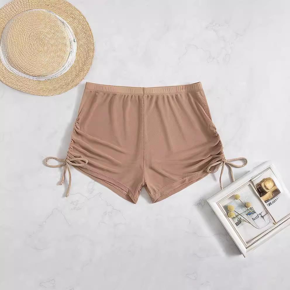 Sexy solid color four-corner transparent mesh drawstring