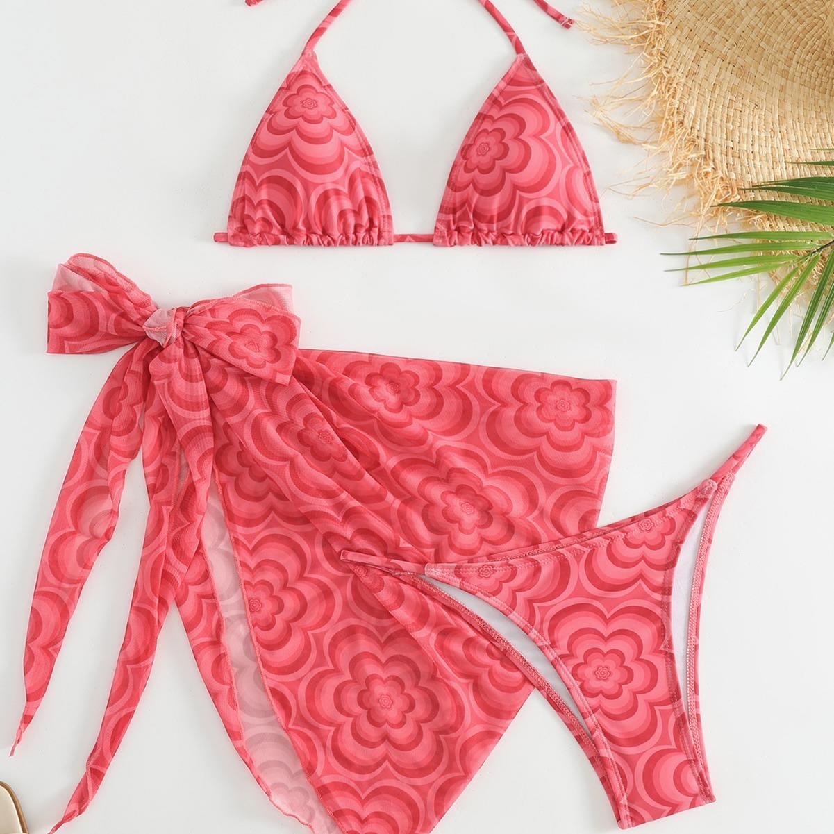 Sexy bikini two-piece swimsuit womens three-piece mesh