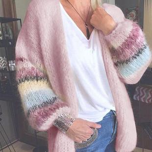 cardigan color mohair coat knitted striped Sweater contrast