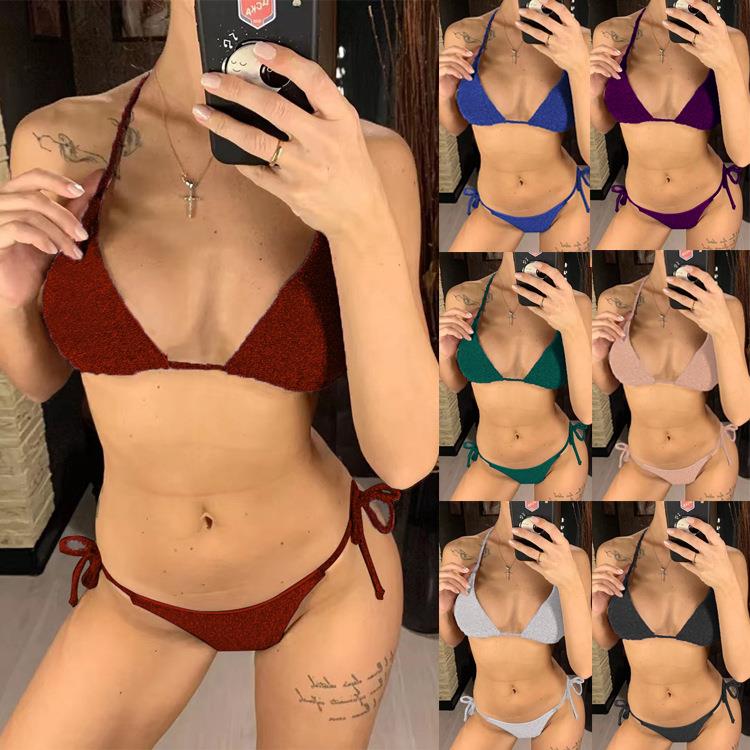 two-piece swimsuit bikini waist color sexy Fashion high