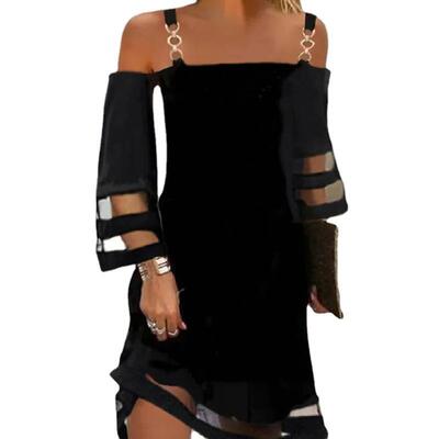 Womens Temperament Metal Belt One-shoulder Mesh Splicing