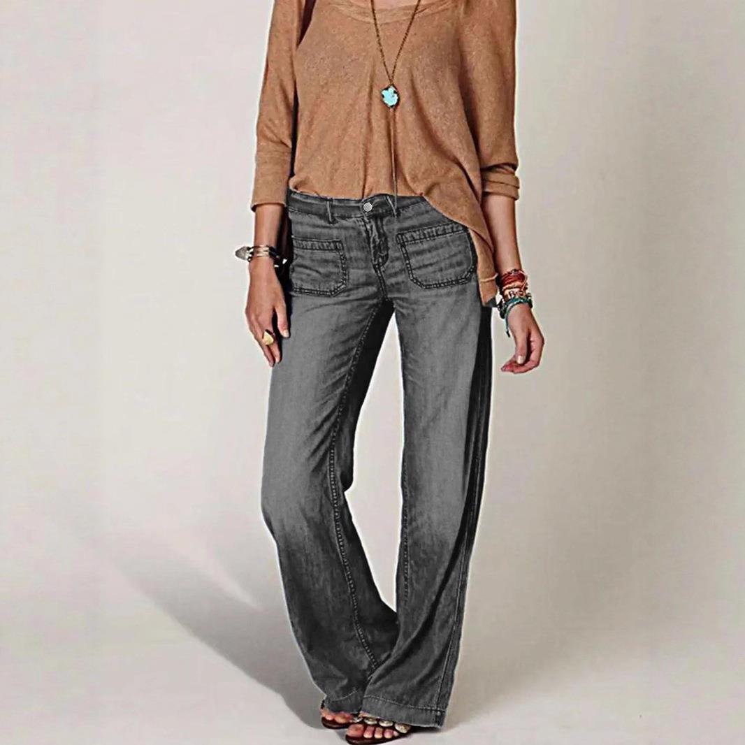 Women's Fashion Denim Pants Casual Straight Jeans