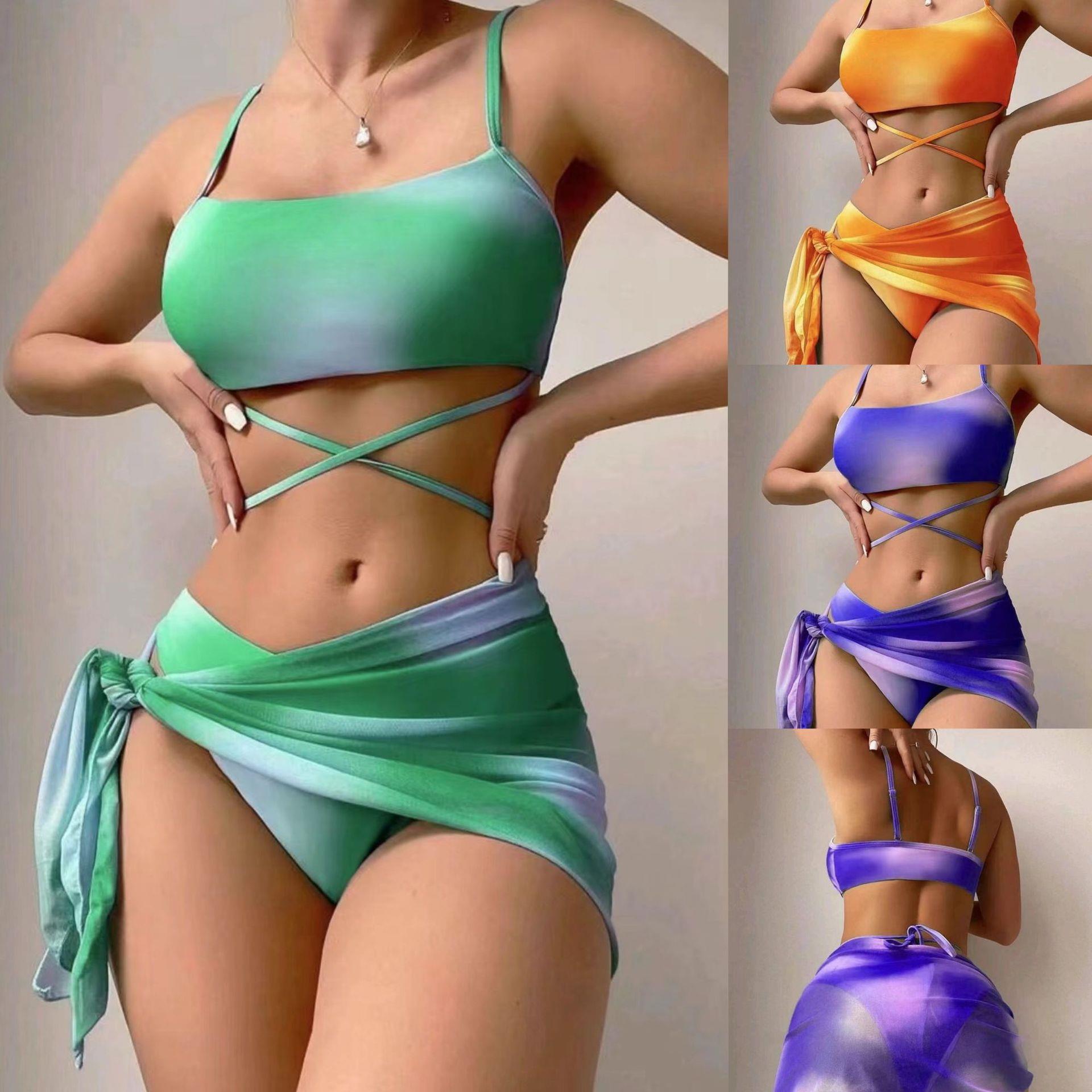 swimsuit vacation beach gathered straps color gradient