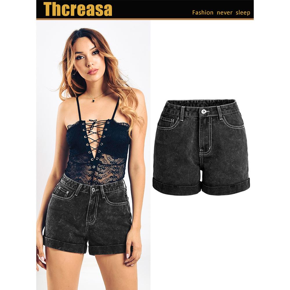 denim pants rolled-up leg wide loose jeans snowflake womens