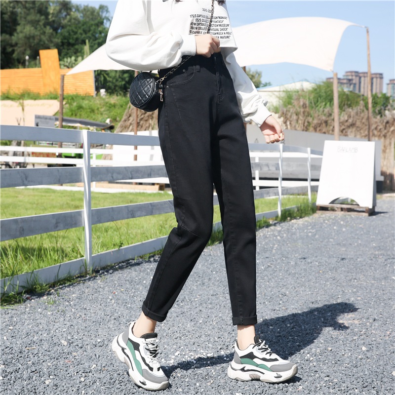 高腰哈伦牛仔裤女宽松九分2020新款秋季弹力显瘦锥形小脚萝卜长裤