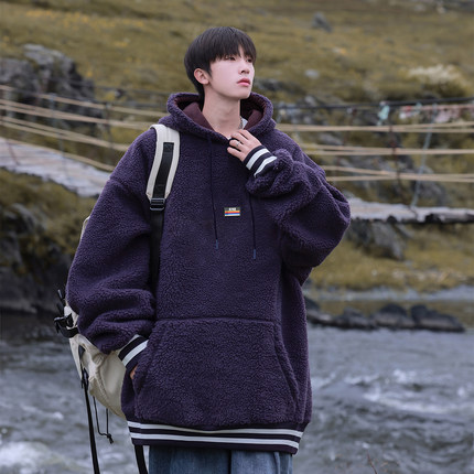 羊羔毛棉服男冬季加绒加厚保暖羊羔绒外套青少年连帽棉衣冬装棉袄