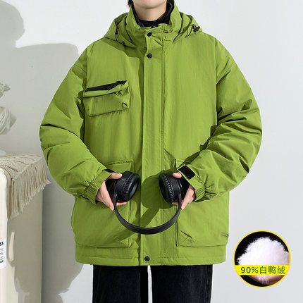 可拆卸内胆羽绒服男潮牌三合一冲锋衣冬季加厚工装外套青少年男装