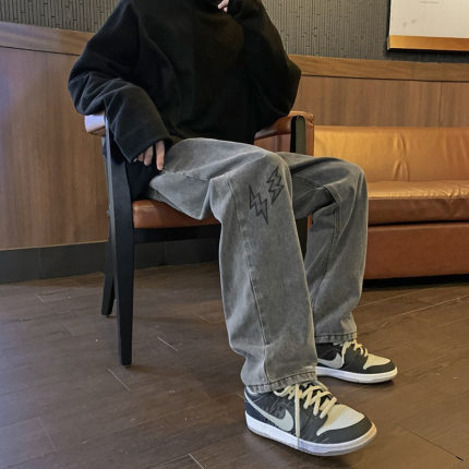 直筒牛仔裤男美式高街hiphop裤子秋季新潮牌复古老爹裤宽松阔腿裤