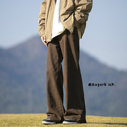 日系复古微喇牛仔裤男春秋潮牌vibe高街裤子痞帅阔腿宽松直筒长裤