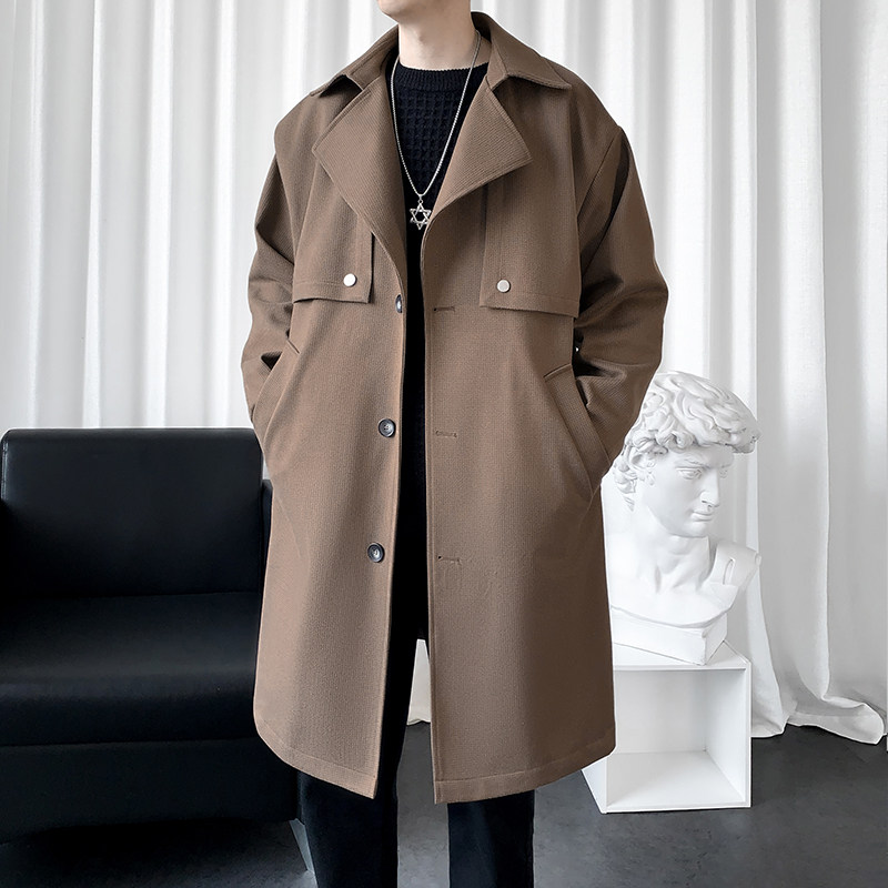 MIDI TRENCH COAT MENS BRITISH RETRO PREMIUM WOOLEN COAT FALL 2024 NEW CTHULHU CLERICAL COAT