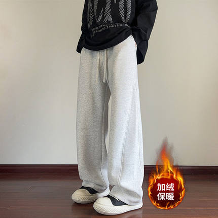 弯刀裤男款冬季加绒加厚重磅卫裤美式cleanfit裤子直筒休闲运动裤
