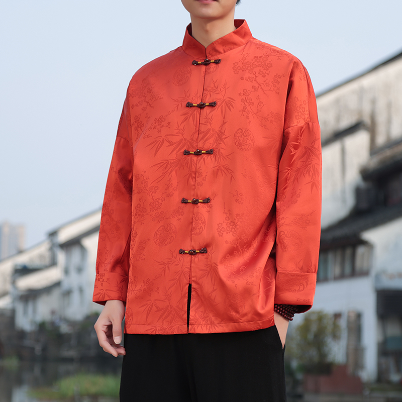 新中式长袖衬衫春季冰丝唐装外套