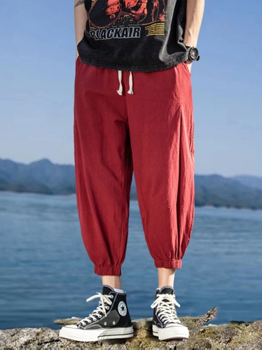 Летние тонкие китайские штаны, подсветка пола, фонарь, китайский стиль, из хлопка и льна, свободный крой, большой размер