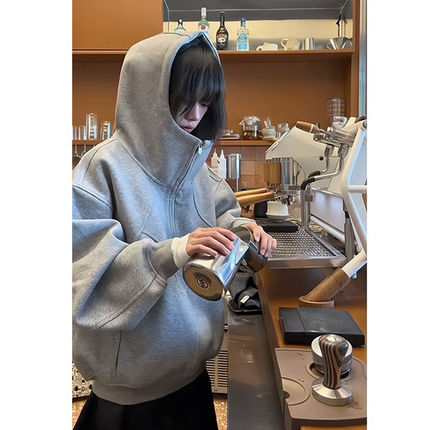 美式重磅cleanfit加绒卫衣男冬季加厚高级感设计感小众情侣外套潮
