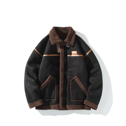 羊羔绒棉服男冬季加绒加厚麂皮外套2024新款派克服棉袄羊羔毛棉衣