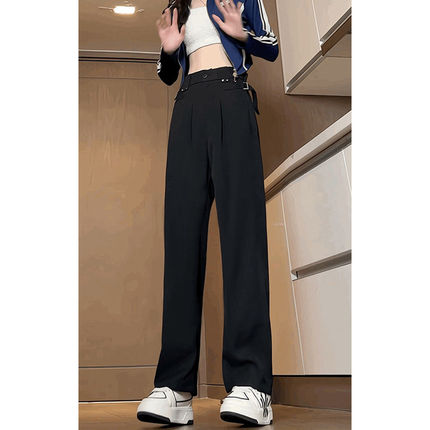 黑色西裤男垂坠感微喇西装裤夏季薄款冰丝阔腿裤直筒宽松休闲长裤