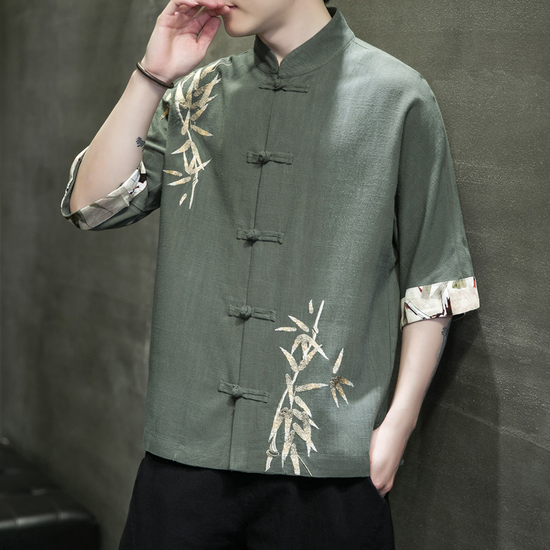 亚麻短袖衬衫夏季中国风唐装汉服