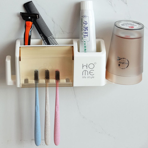 卫生间壁挂牙刷架浴室免打孔洗漱杯刷牙架子透明创意无痕牙杯架子