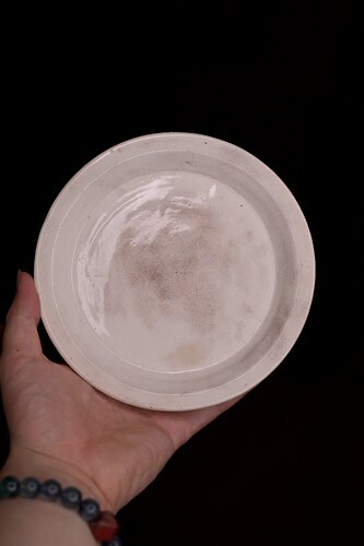 清代漳州窑米白釉老壶承杯盘 全开片金丝铁线纹文房工夫茶干泡盘