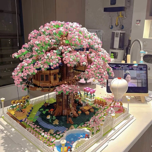 樱花树屋积木新款 益智玩具 积木花MOC拼图模型小屋女孩礼物拼装