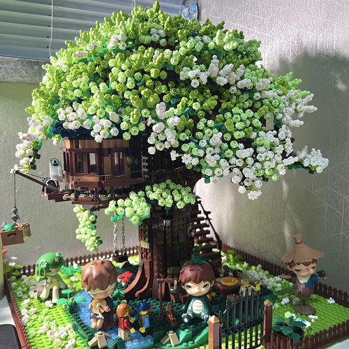 网红爆款大型樱花树屋积木