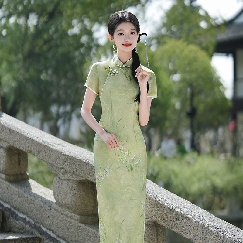绿色年轻款素雅透气高考送考旗袍2024年夏季新款日常可穿修身显瘦